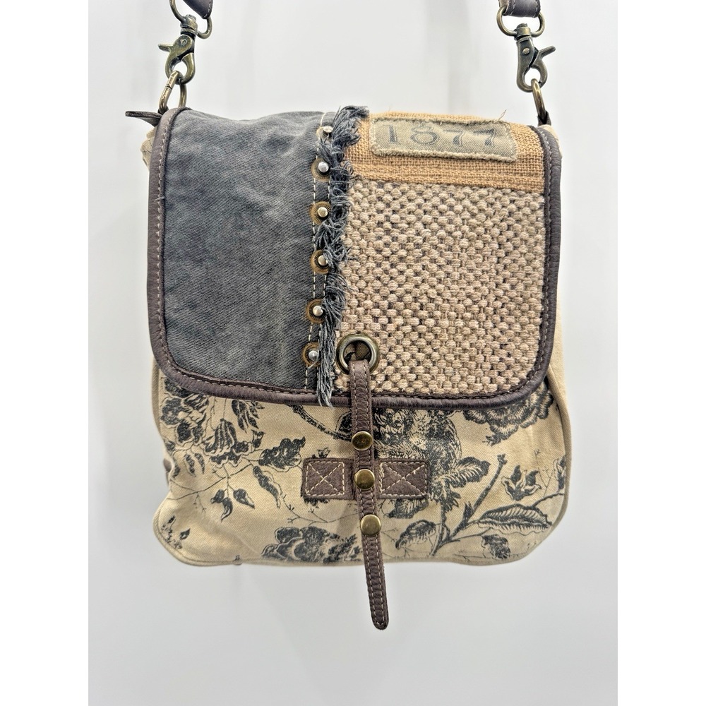 Myra Crossbody Bag Adjustable Leather Canvas Burlap Western Rustic Boho Festival